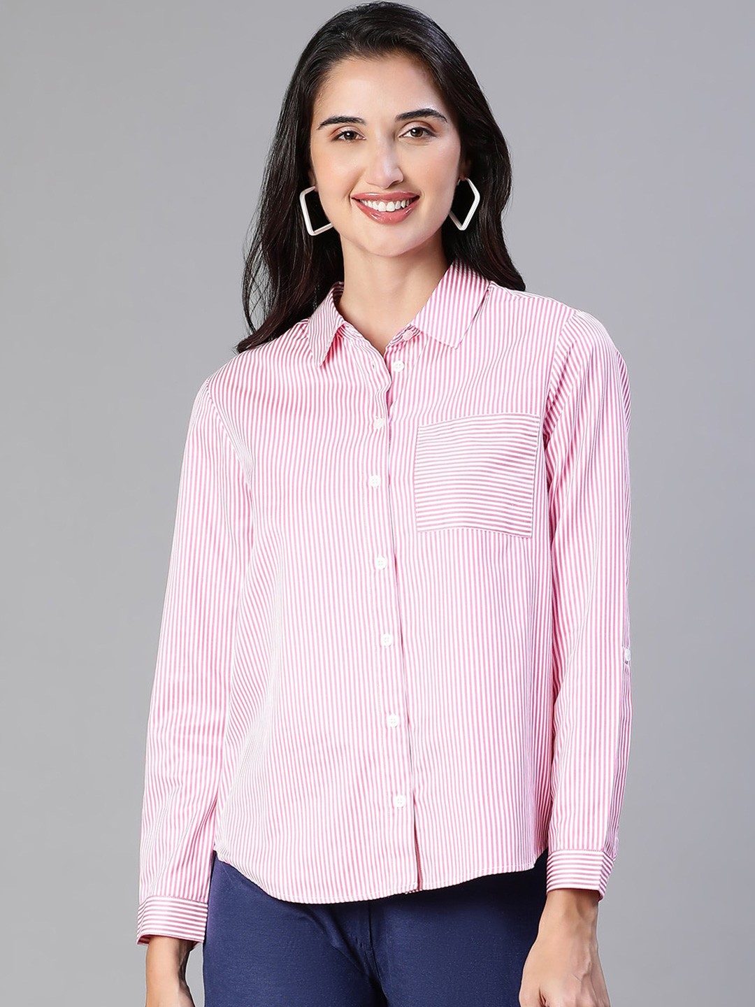 

Oxolloxo Plus Size Floral Printed Relaxed Casual Shirt, Pink