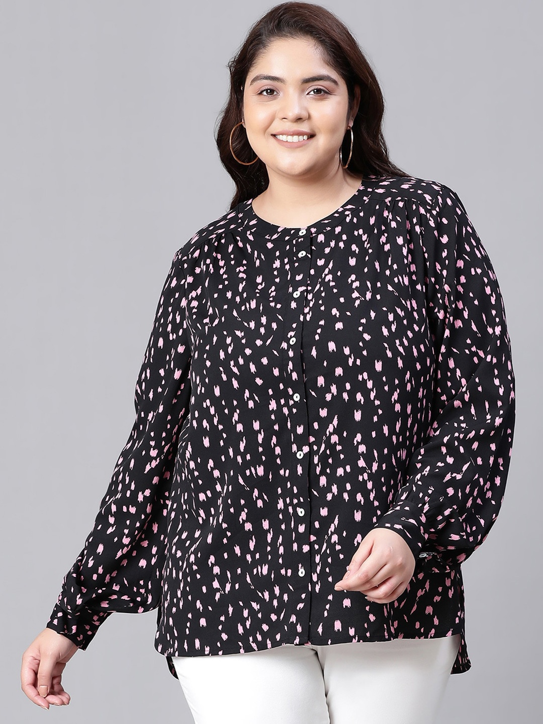 

Oxolloxo Plus Size Relaxed Fit Abstract Printed Casual Shirt, Black