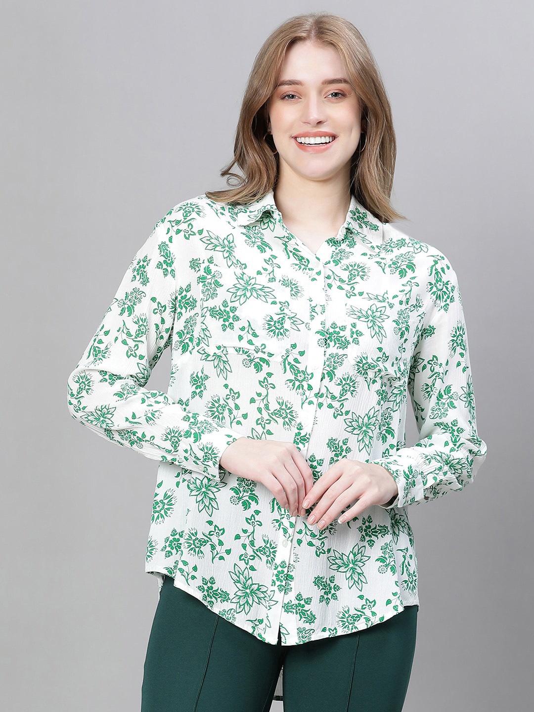 

Oxolloxo Floral Printed Standard Casual Shirt, Green