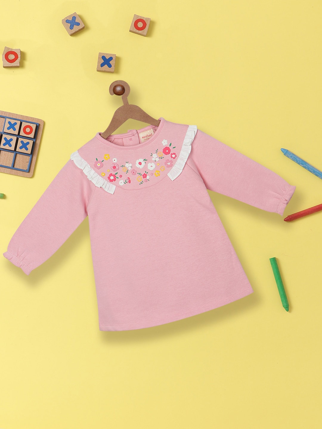 

Nauti Nati Girls Floral Printed Long Sleeves Pure Cotton Pullover, Pink