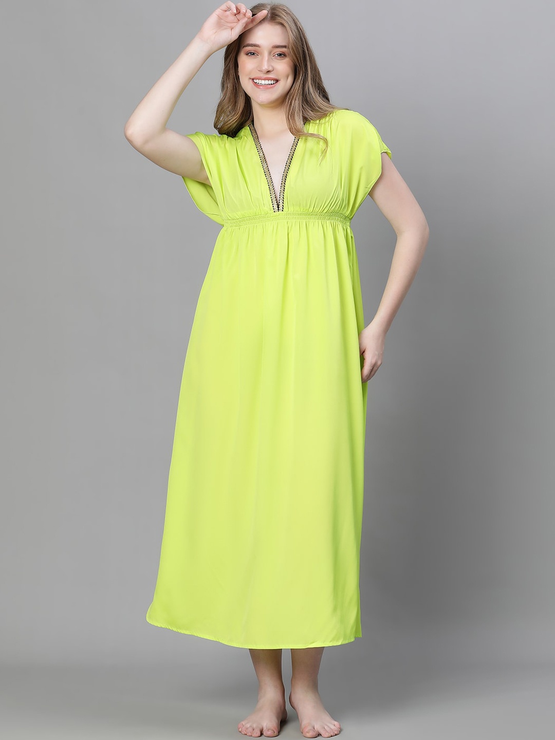 

Oxolloxo V-Neck Swimwear Cover-Up Maxi Dress, Green