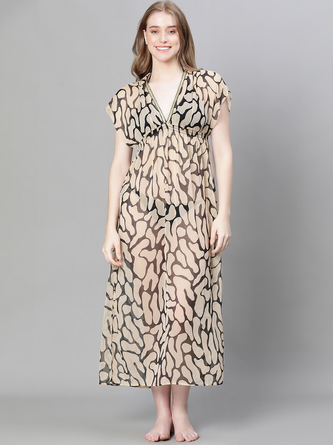 

Oxolloxo Animal Printed Swimwear Cover-Up Maxi Dress, Brown