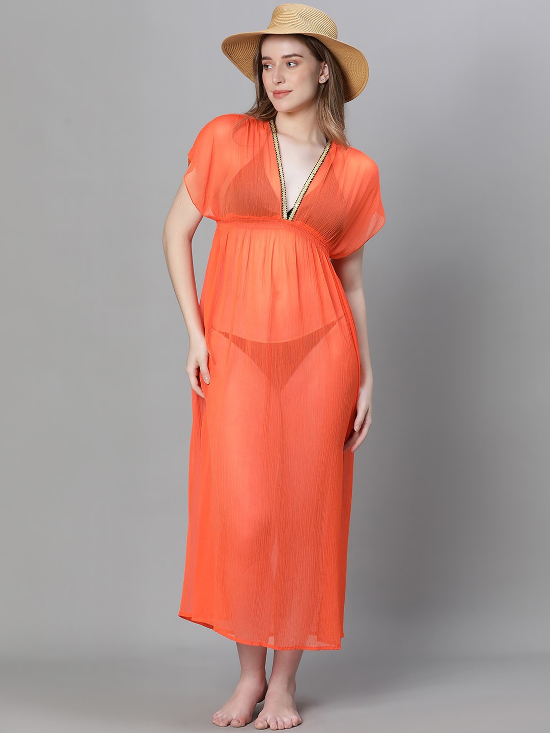 

Oxolloxo Chiffon Sheer Swimwear Cover Up Maxi Dress, Red