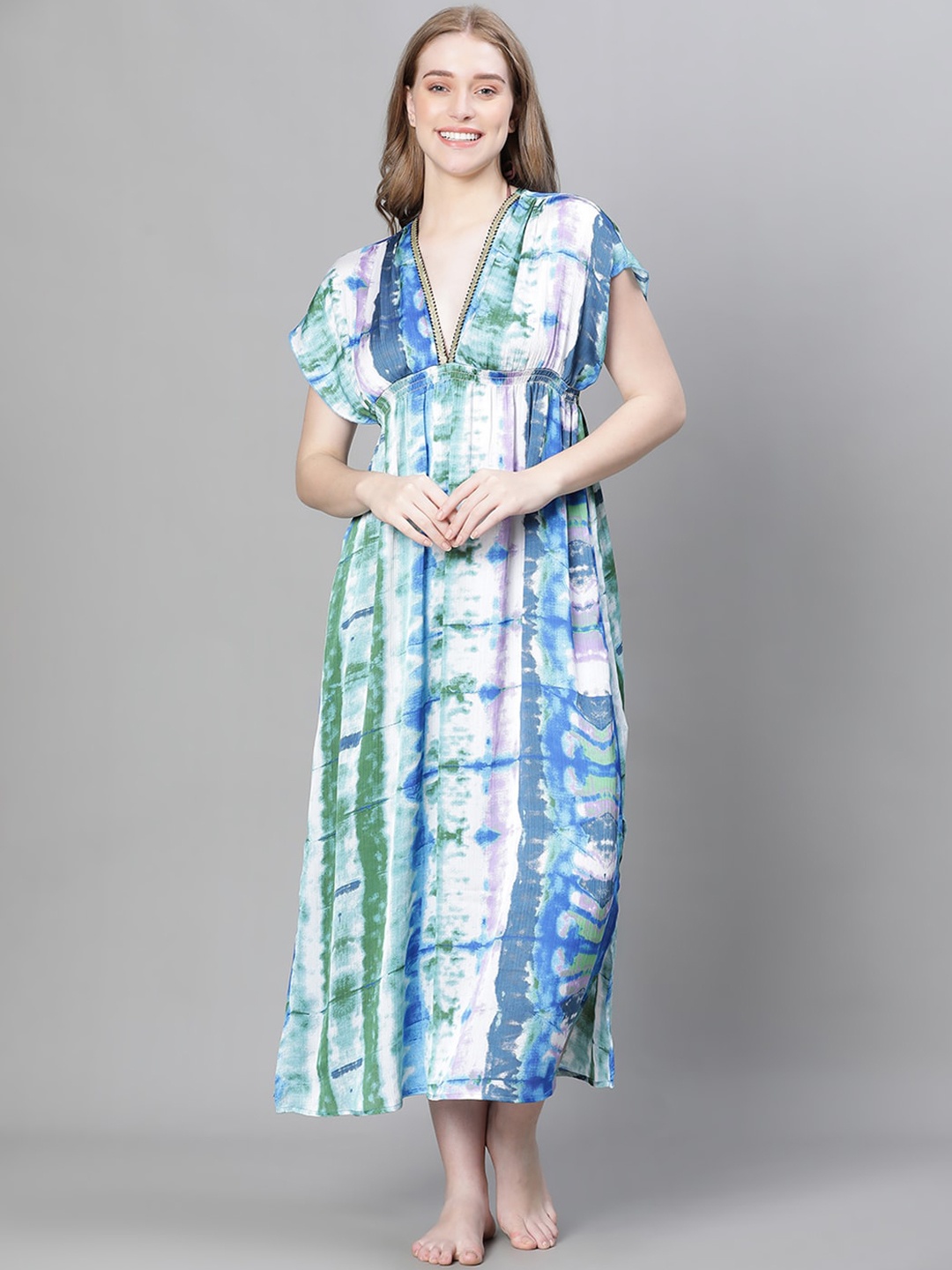 

Oxolloxo Tie-Dyed Swimwear Cover-Up Maxi Dress, Blue