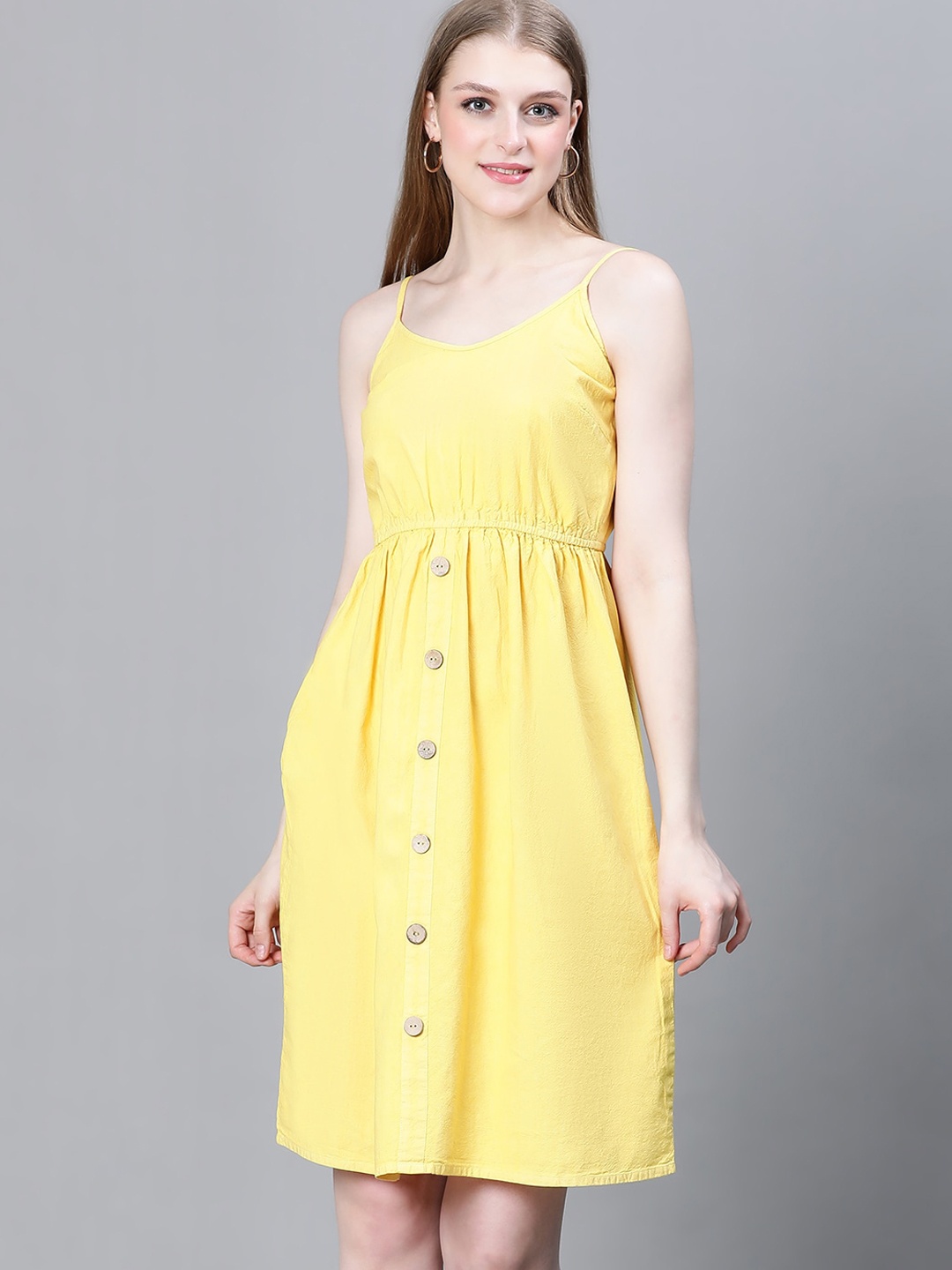 

Oxolloxo Chiffon Swimwear Cover Up Above Knee Length Dress, Yellow