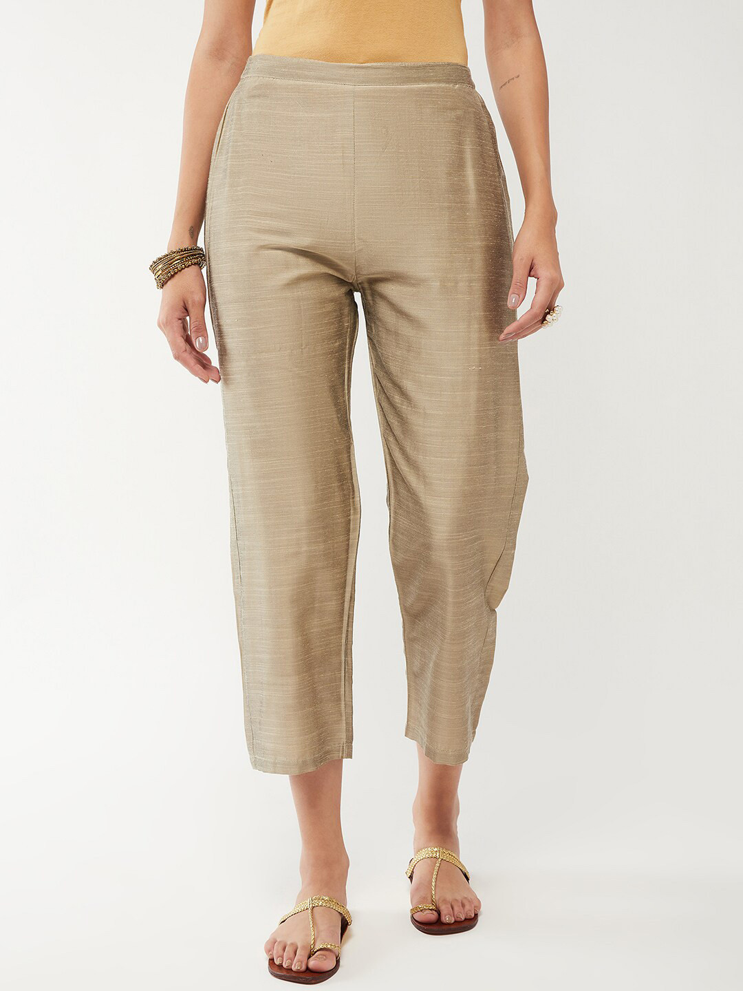 

Pannkh Women Ethnic Straight Fit Palazzo, Gold