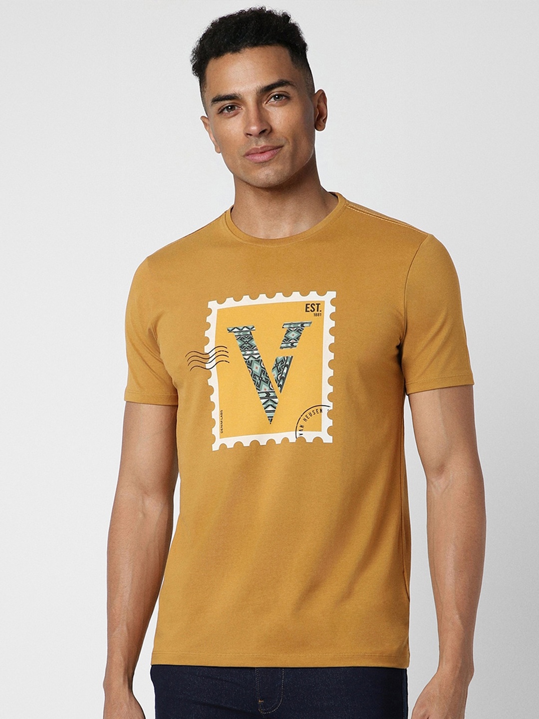 

VAN HEUSEN DENIM LABS Graphic Printed Casual T-Shirt, Yellow