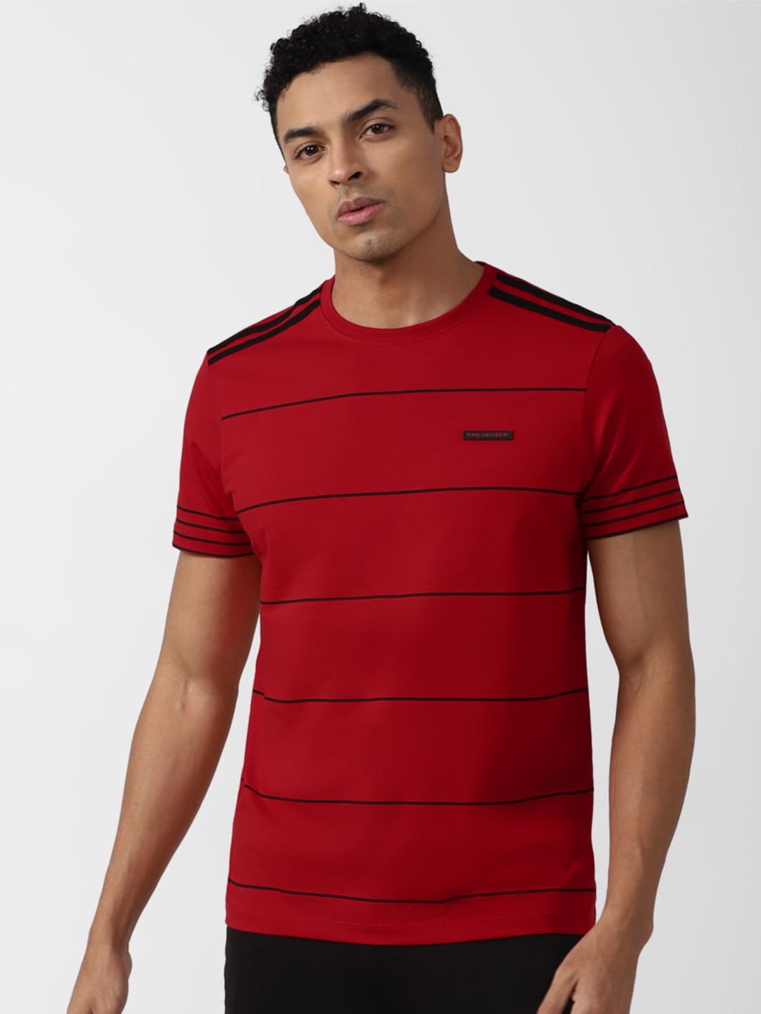 

Van Heusen Flex Striped Slim Fit Casual T-Shirt, Red