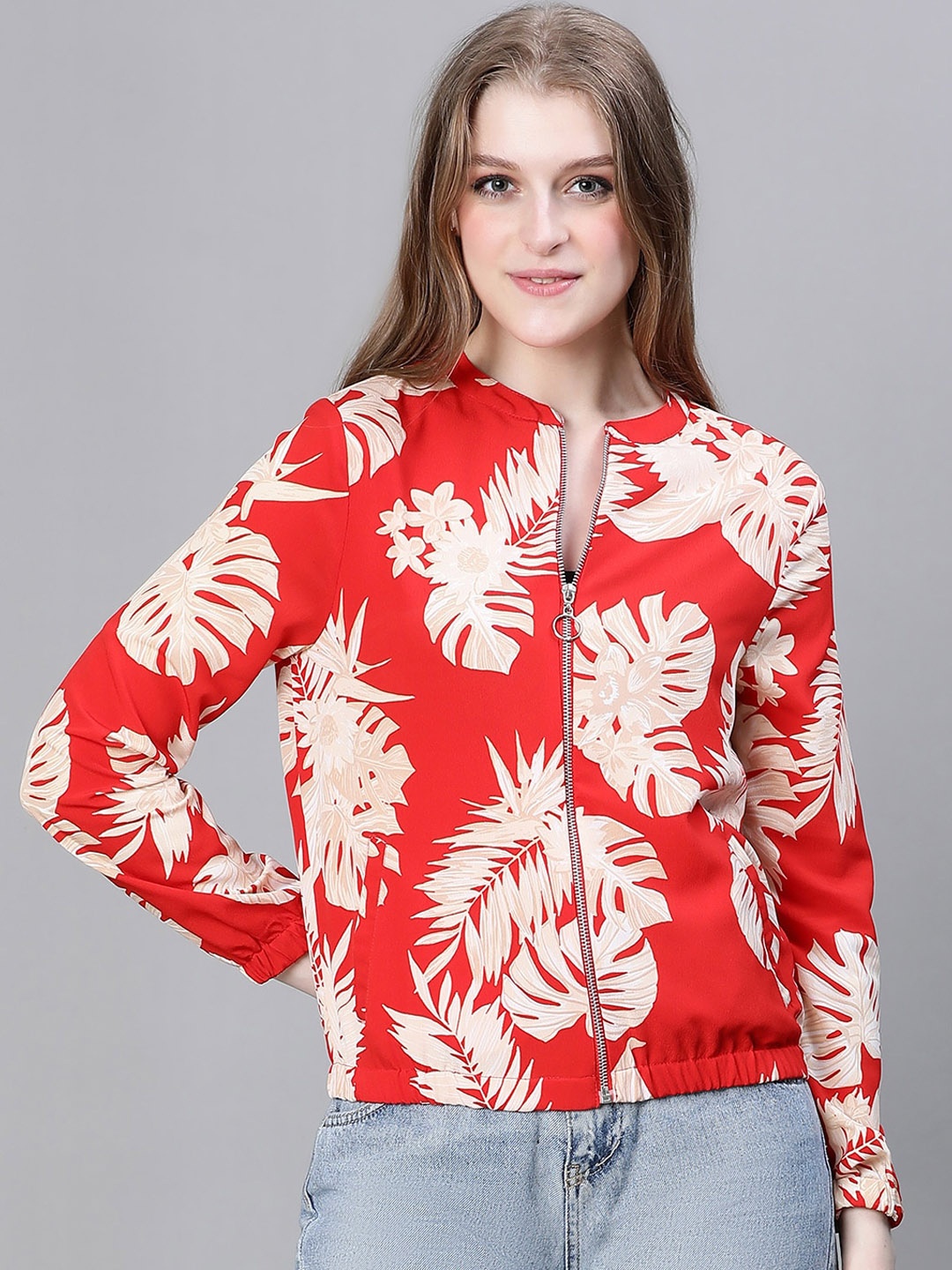 

Oxolloxo Tropical Printed Lightweight Bomber Jacket, Red