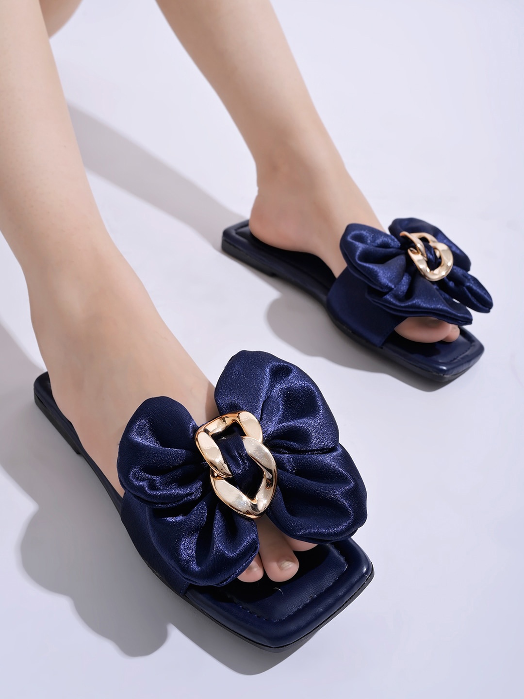 

Shoetopia Open Toe Flats With Bows, Blue