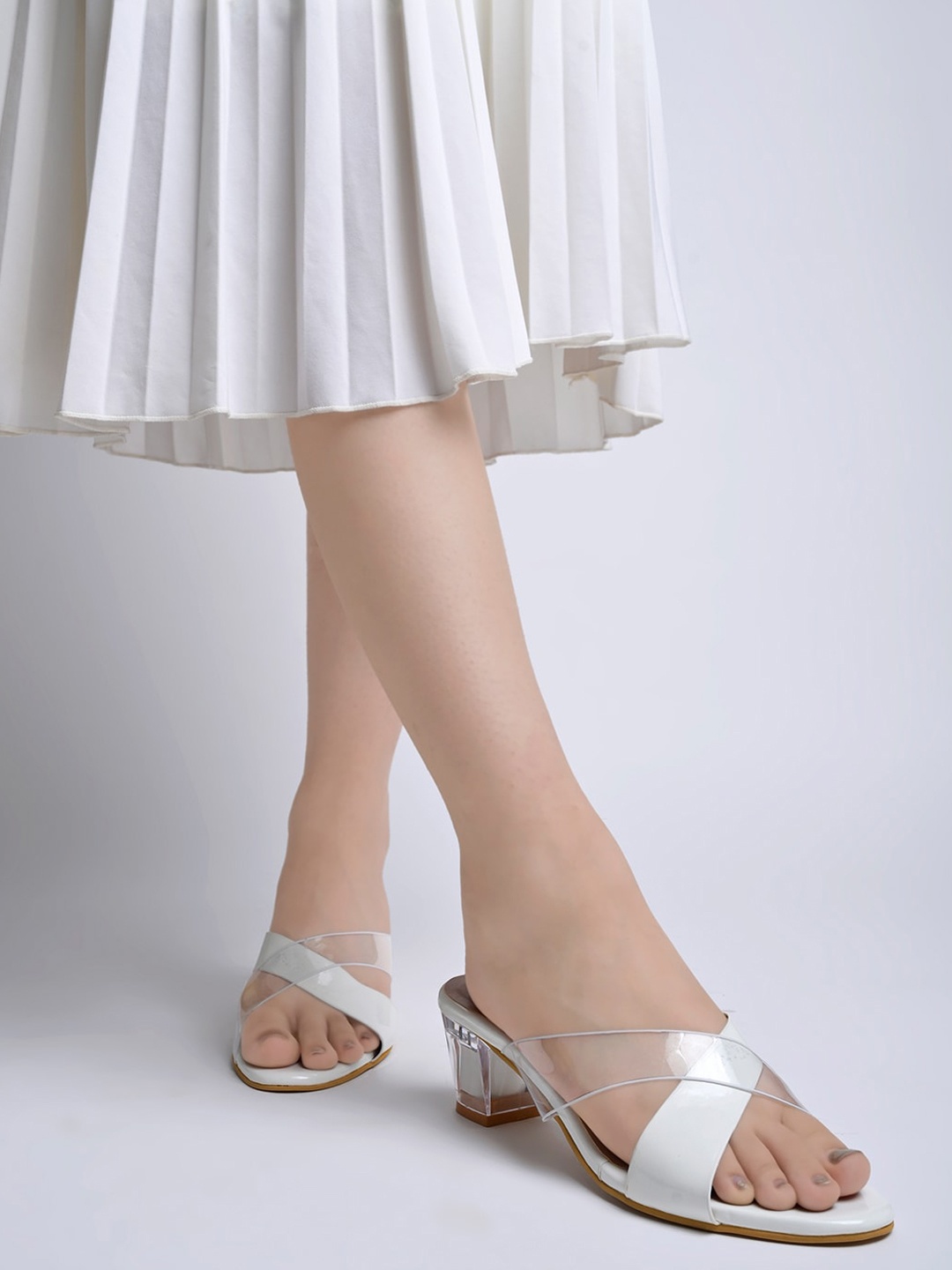 

Shoetopia Open Toe Block Heels, White