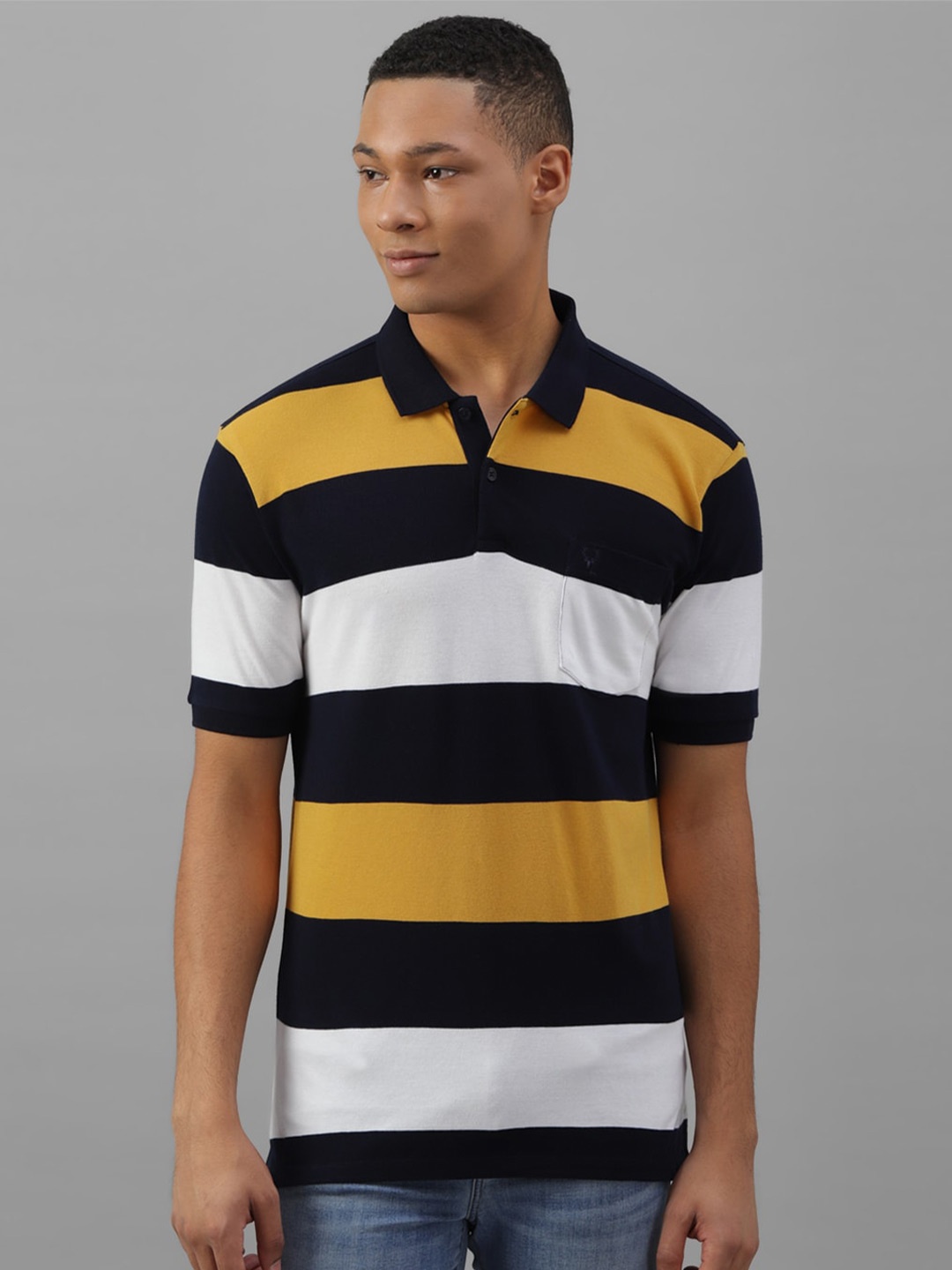 

Allen Solly Striped Polo Collar Pure Cotton T-shirt, Black