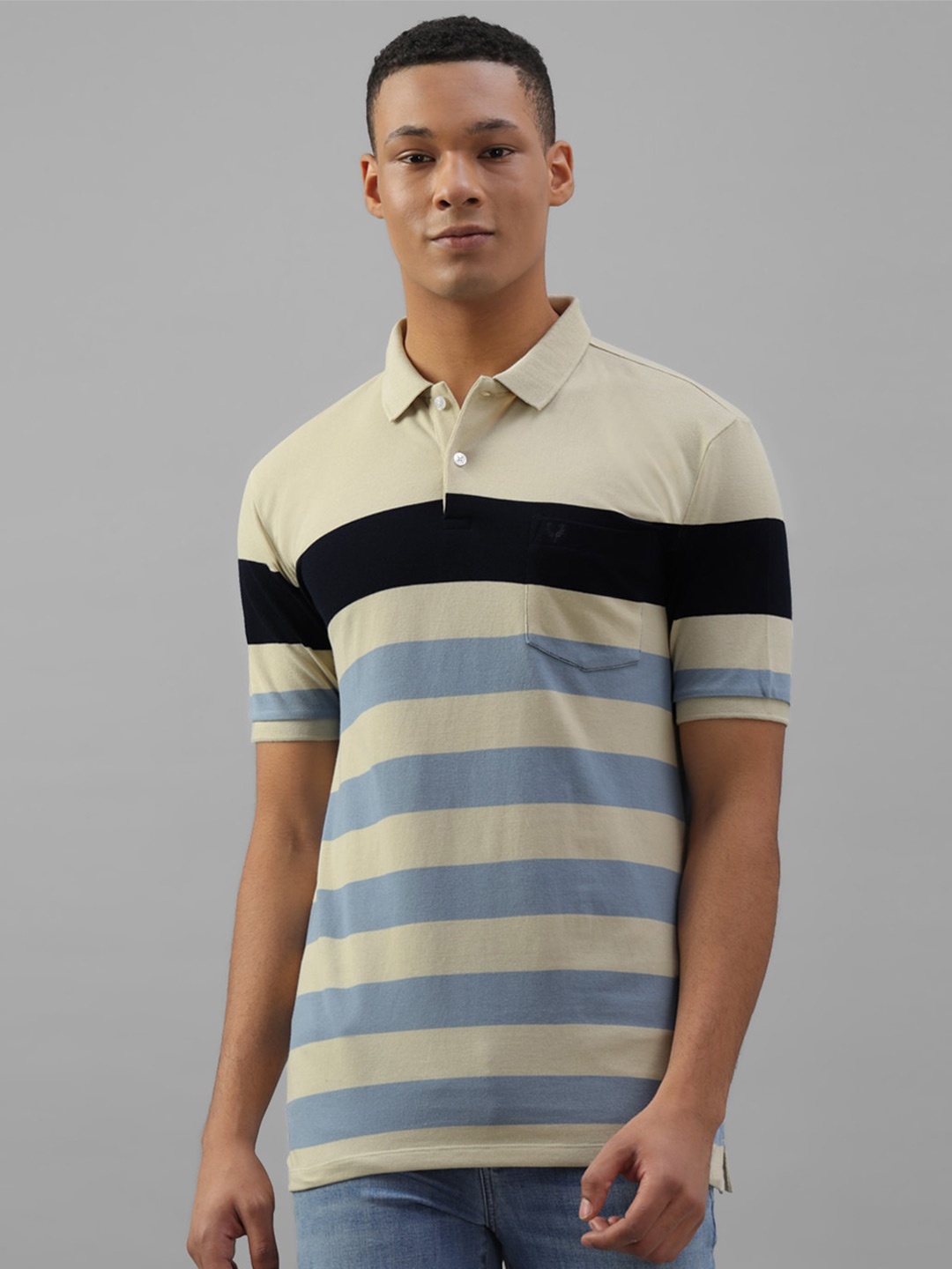 

Allen Solly Striped Polo Collar Pure Cotton T-shirt, Beige