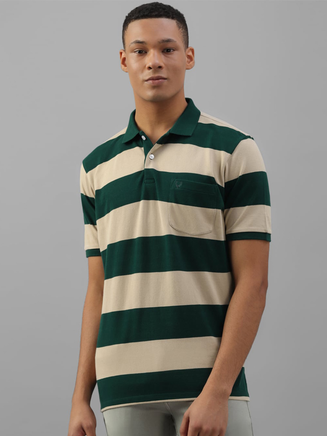 

Allen Solly Striped Polo Collar Pure Cotton T-shirt, Green