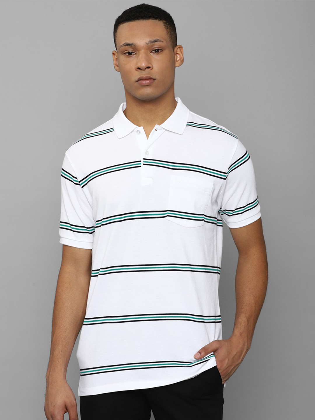 

Allen Solly Striped Polo Collar Pure Cotton T-shirt, White