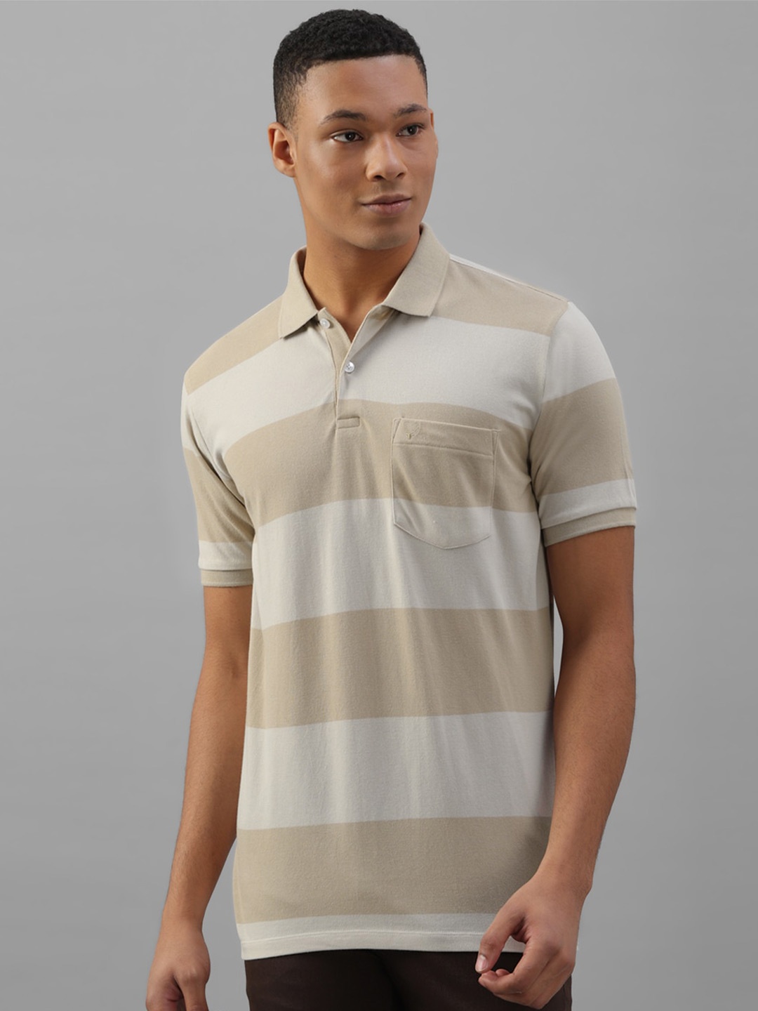 

Allen Solly Striped Polo Collar Pure Cotton T-shirt, Beige