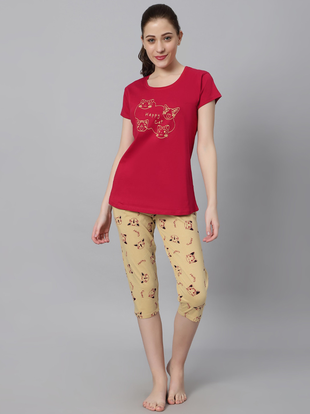

DZZO Graphic Printed Night suit, Red
