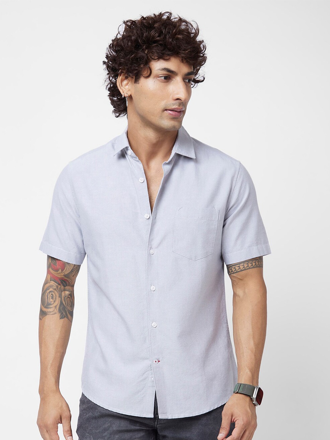 

VASTRADO Spread Collar Cotton Casual Shirt, Grey