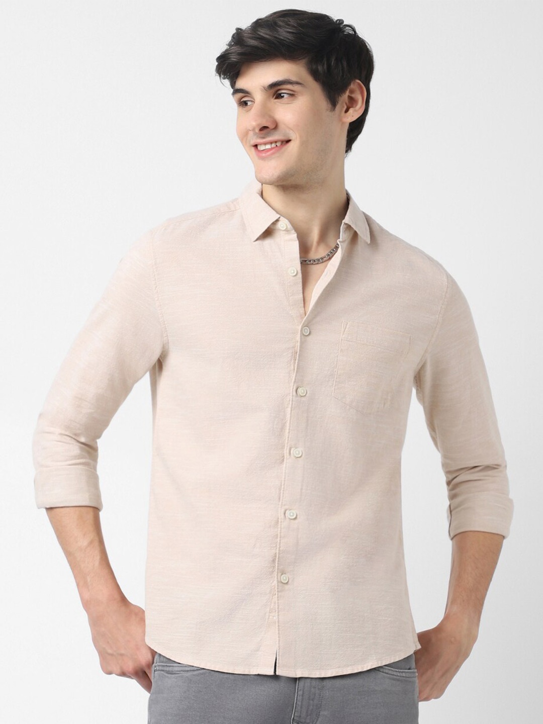

VASTRADO Spread Collar Cotton Casual Shirt, Khaki