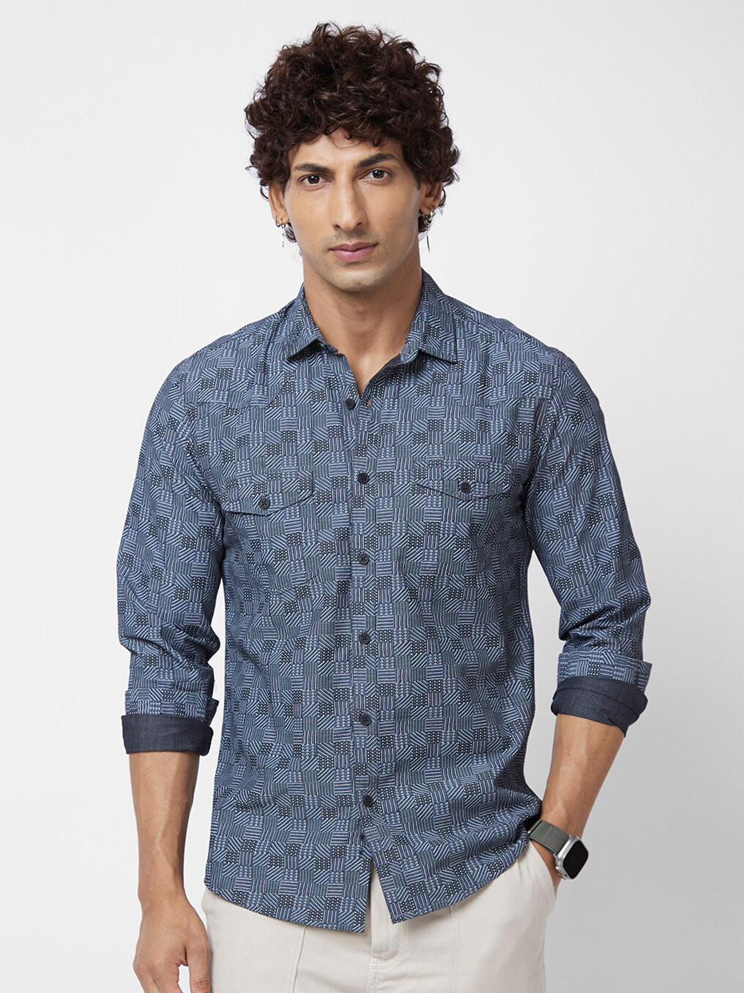 

VASTRADO Abstract Printed Cotton Casual Shirt, Blue