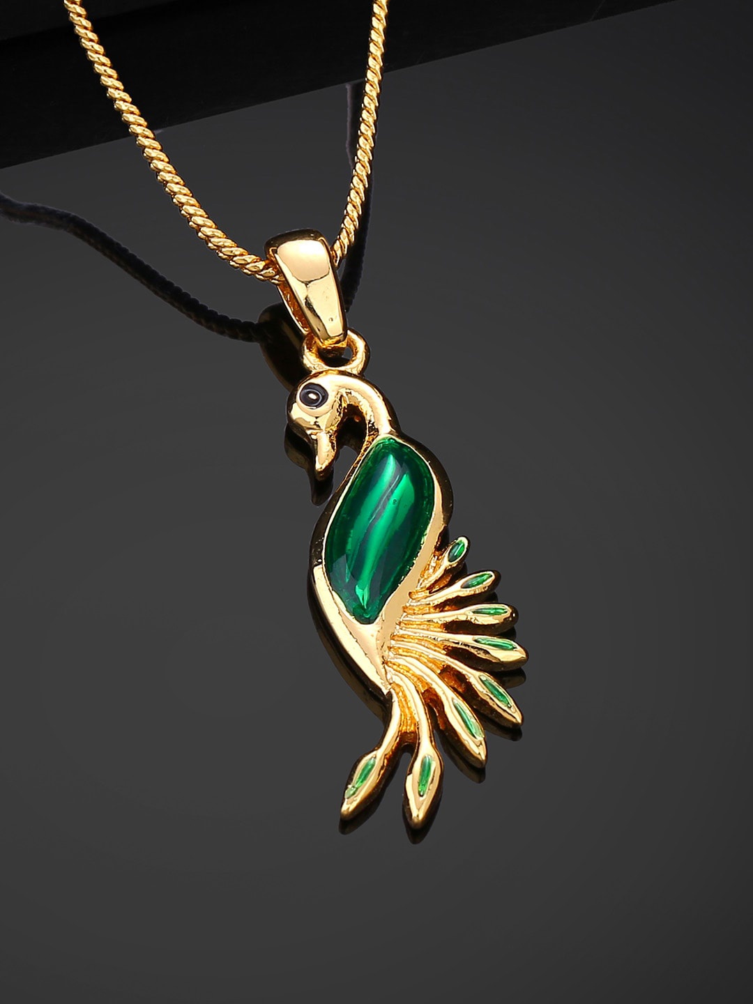 

Estele Gold-plated Enamelled Peacock-shaped Pendant With Chain