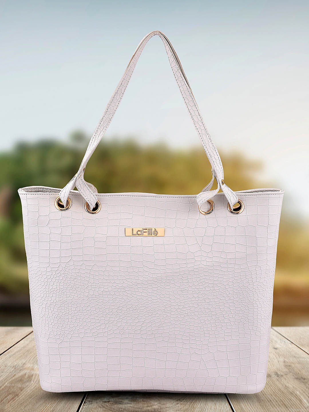 

LaFille Animal Textured PU Oversized Handheld Bag, White
