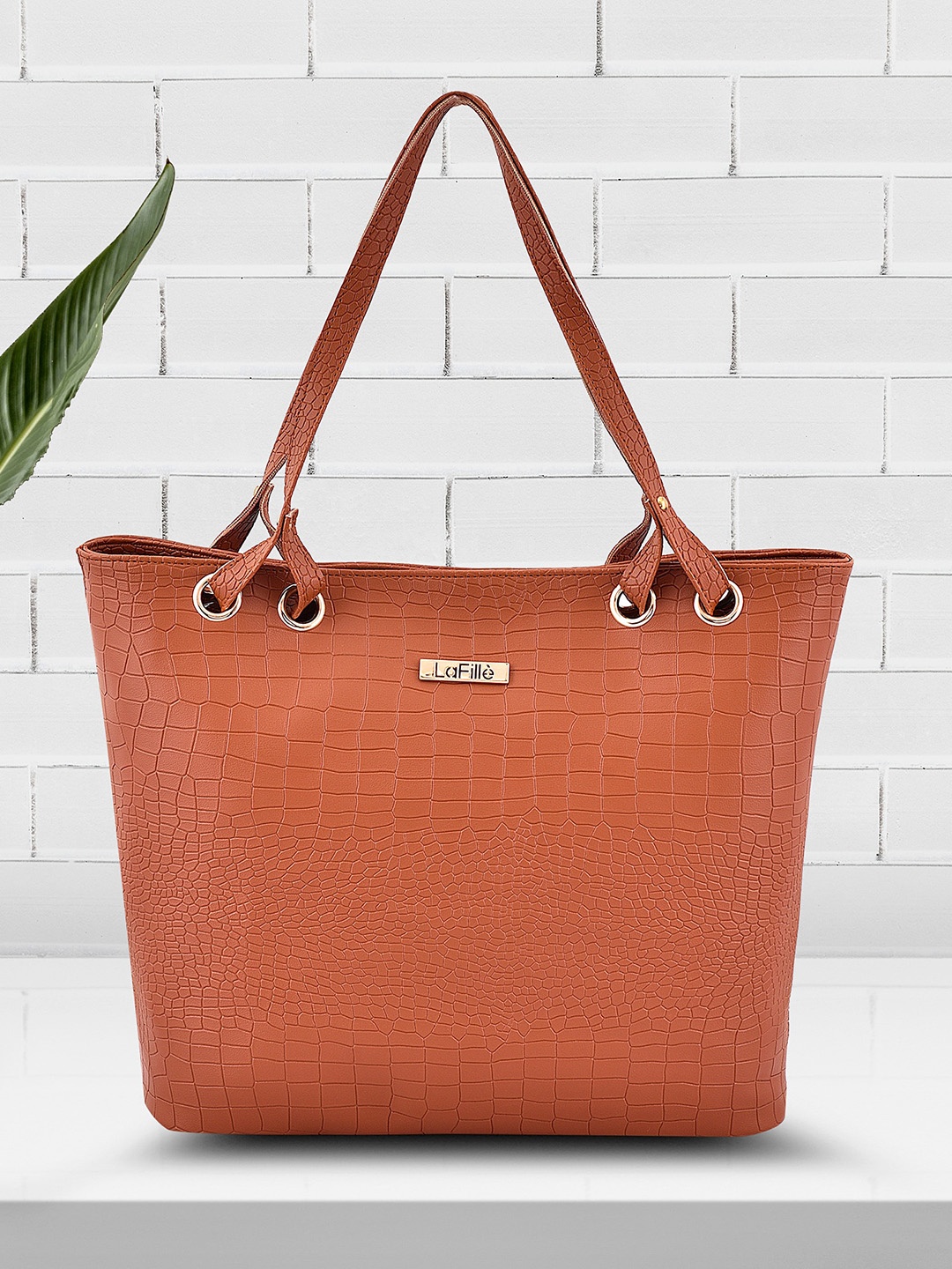 

LaFille Textured PU Structured Handheld Bag, Tan