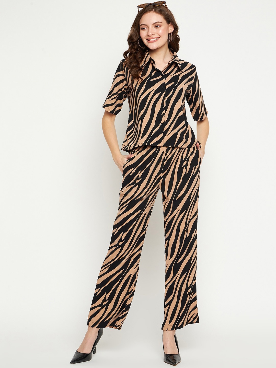 

Fashfun Animal Printed Shirt With Trouser, Black