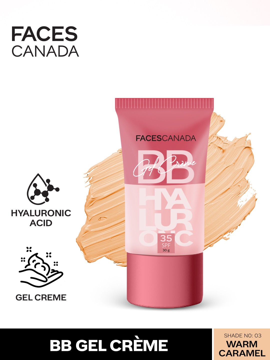 

FACES CANADA Lightweight BB Gel Cream With Hyaluronic Acid - 30g - Warm Caramel 03, Beige
