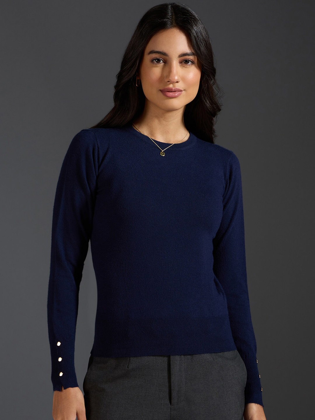 

20Dresses Navy Blue Round Neck Acrylic Pullover