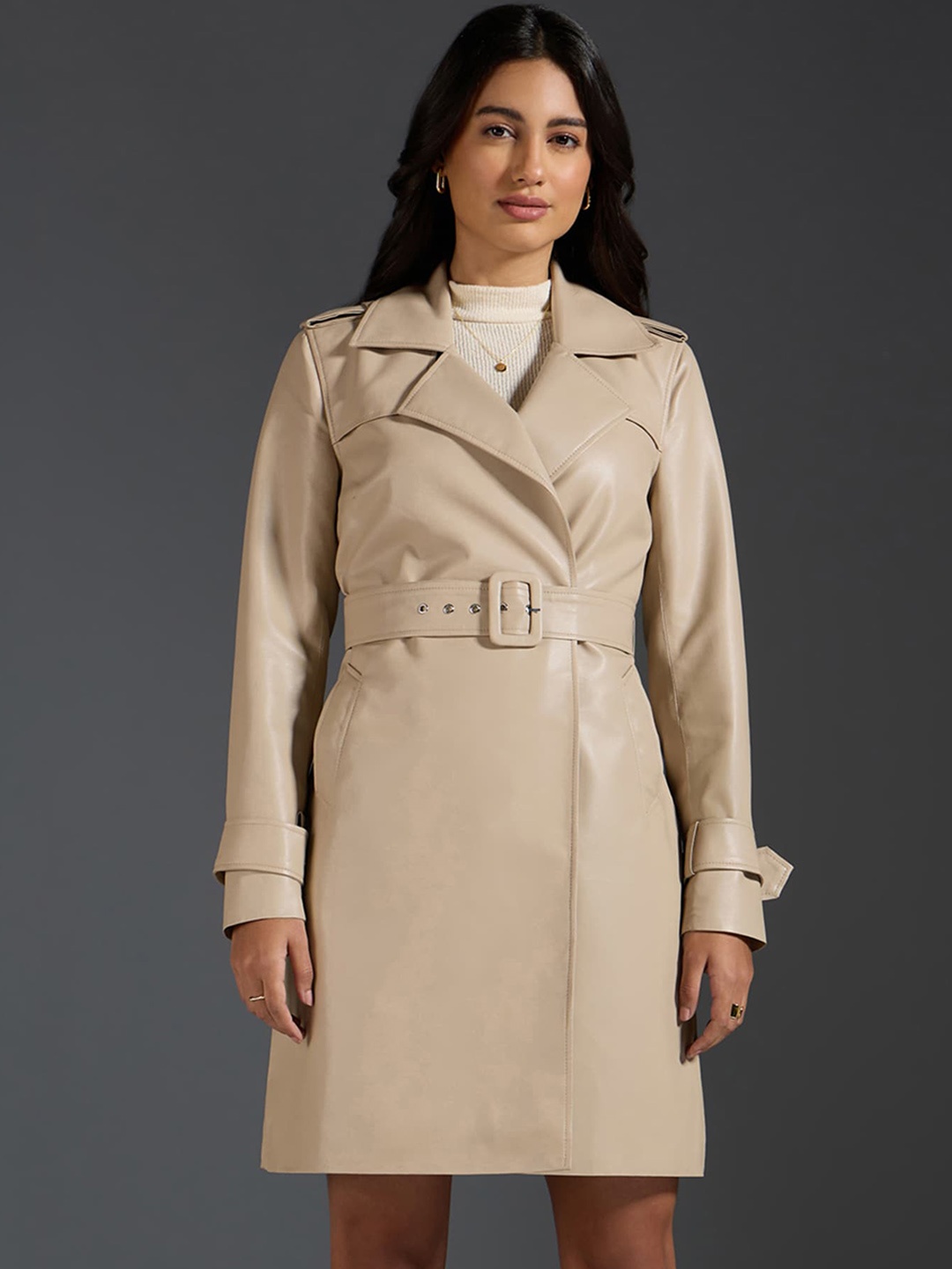 

20Dresses Notched Lapel Collar Shoulder Tabs Detail Overcoat, Cream