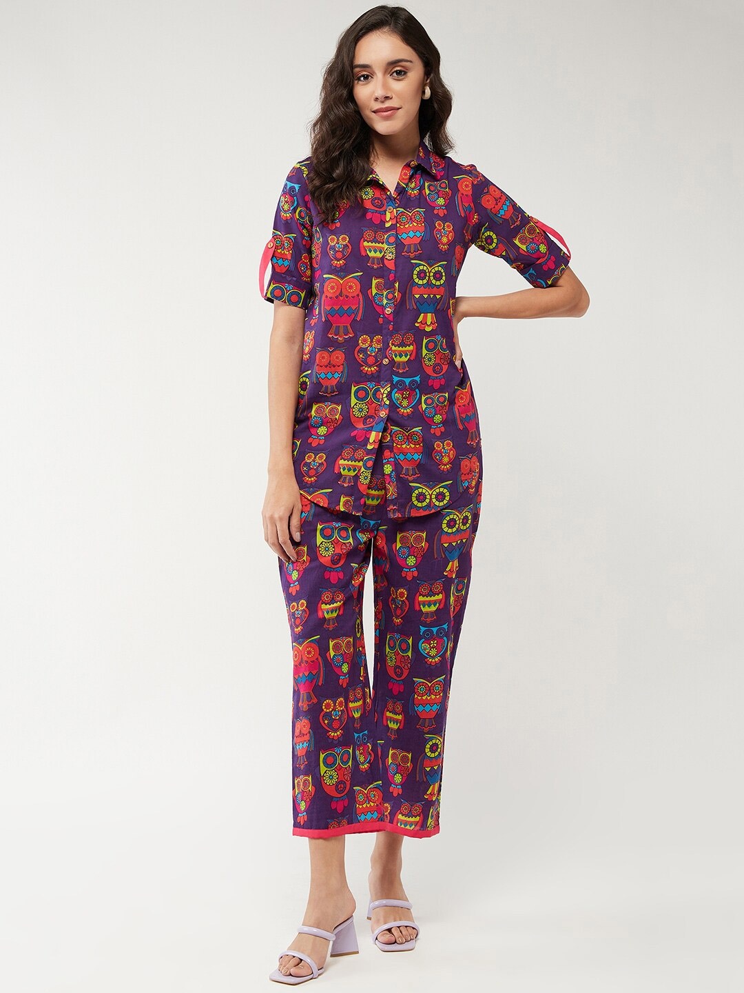 

Pannkh Conversational Printed Shirt & Trouser, Purple