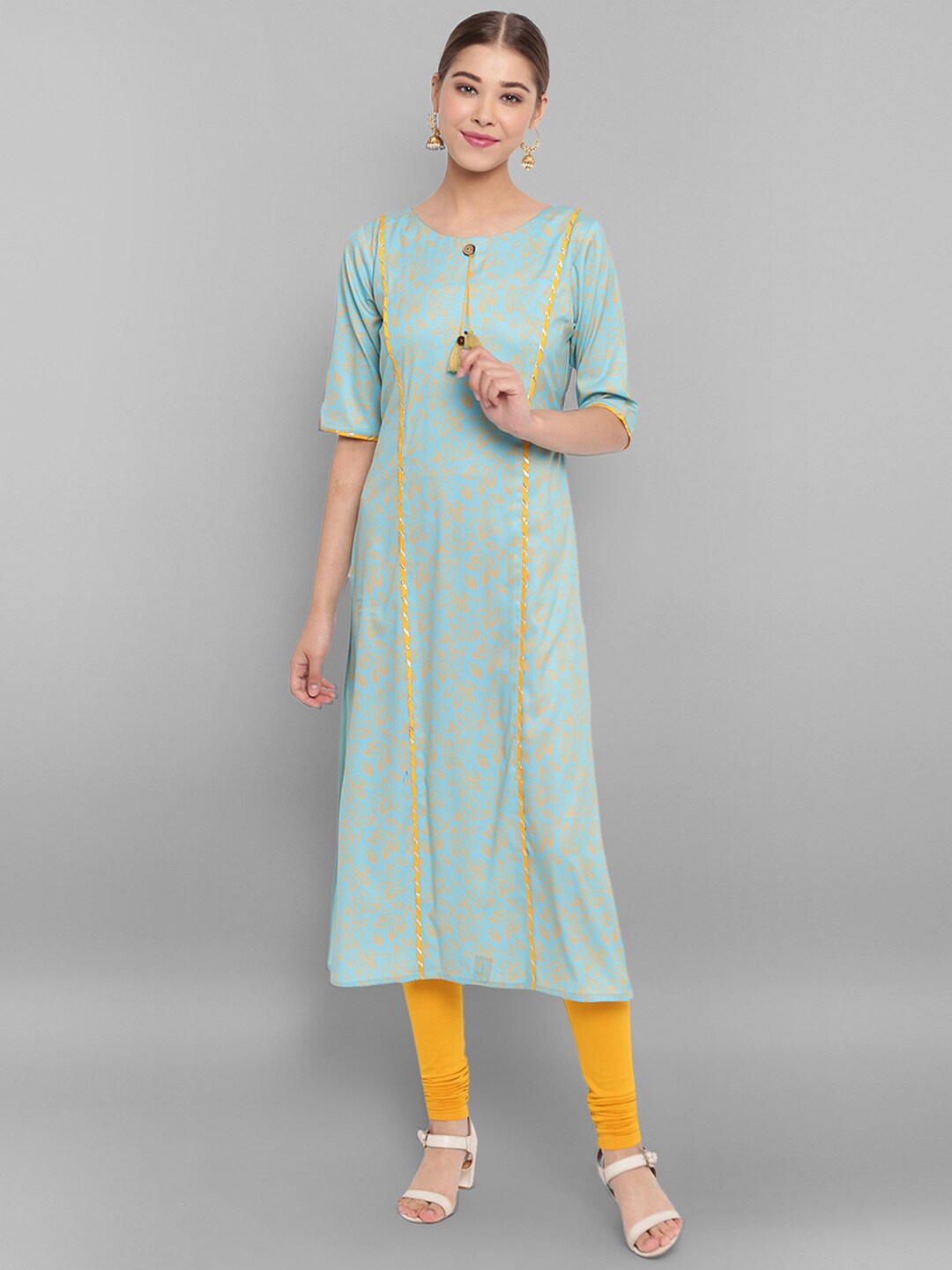 

Janasya Floral Printed Straight Crepe Kurta, Turquoise blue