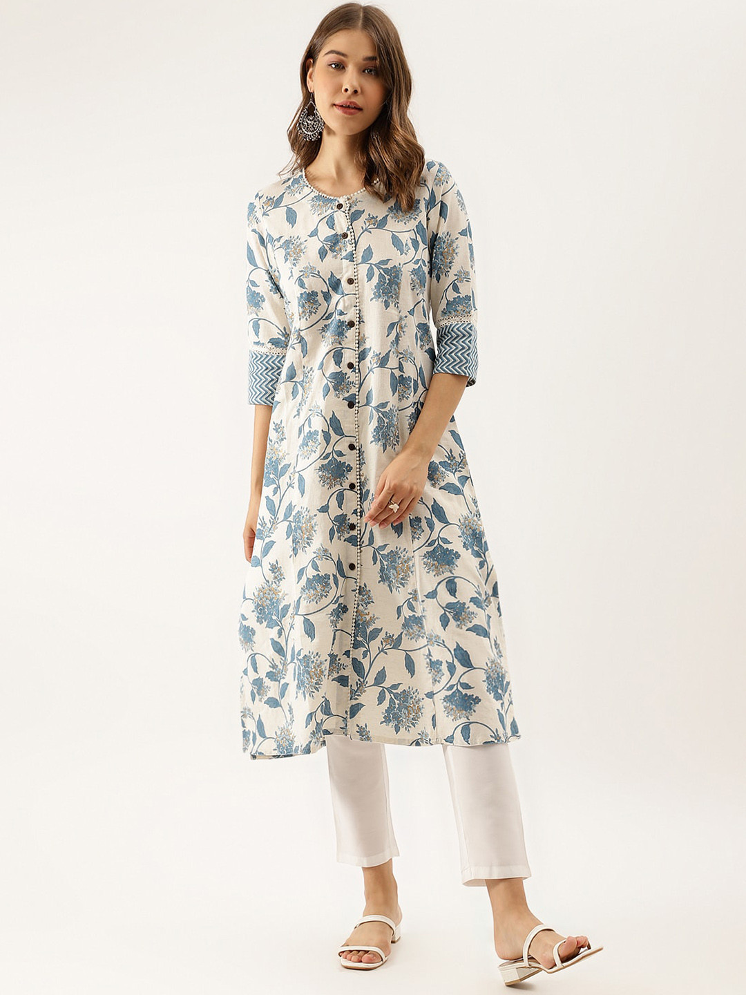 

Divena Floral Printed Pure Cotton Straight Kurta, Blue