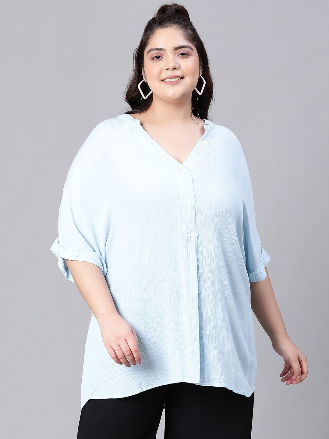 

Oxolloxo Plus Size Extended Sleeves Top, Blue