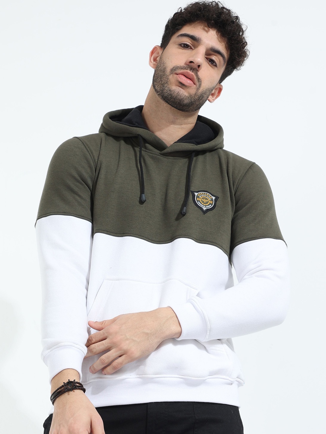 

STELLERS Colourblocked Hooded Fleece Pullover, Olive