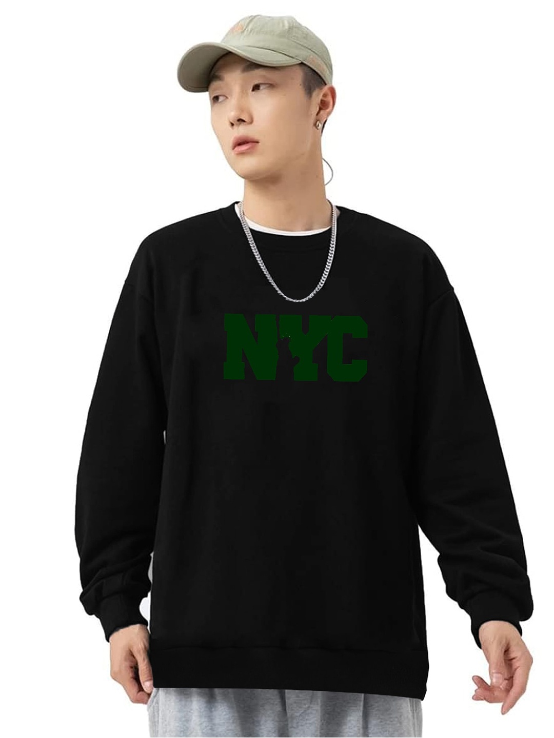 

CLAFOUTIS Typography Printed Long Drop Shoulder Sleeves Oversized T-shirt, Black