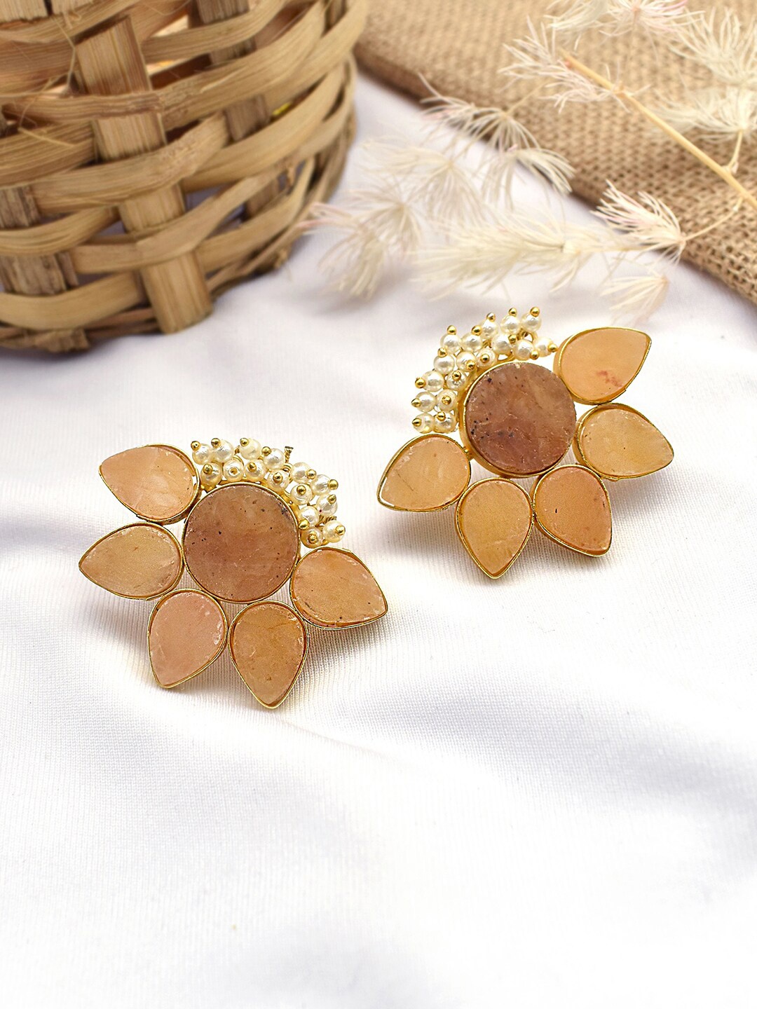 

TEEJH Gold-Plated Contemporary Drop Earrings