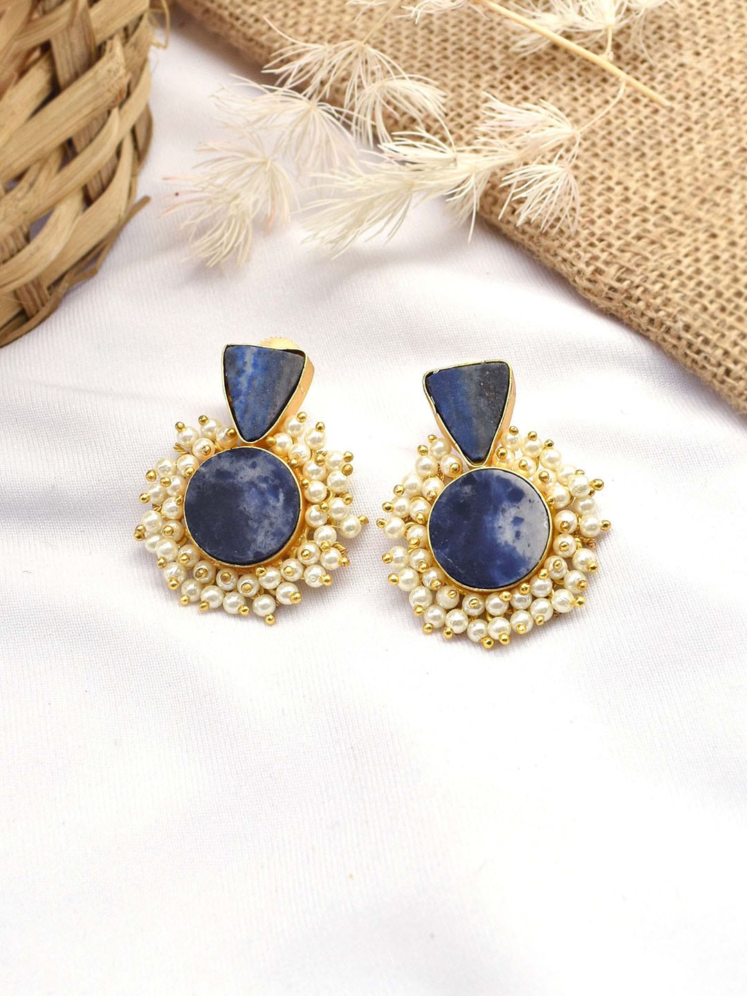 

TEEJH Gold-Plated Contemporary Drop Earrings