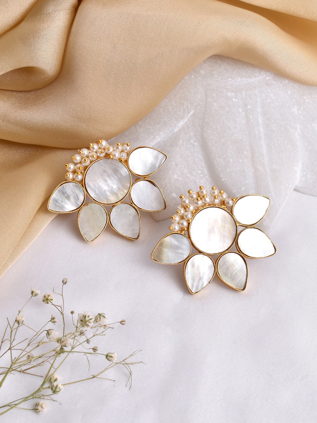 

TEEJH Gold Plated Stone Studs Earrings