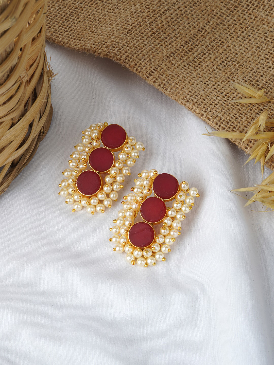 

TEEJH Gold-Plated Contemporary Drop Earrings