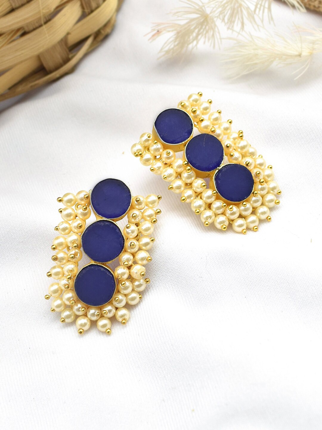 

TEEJH Gold-Plated Stone-Studded Studs Earrings