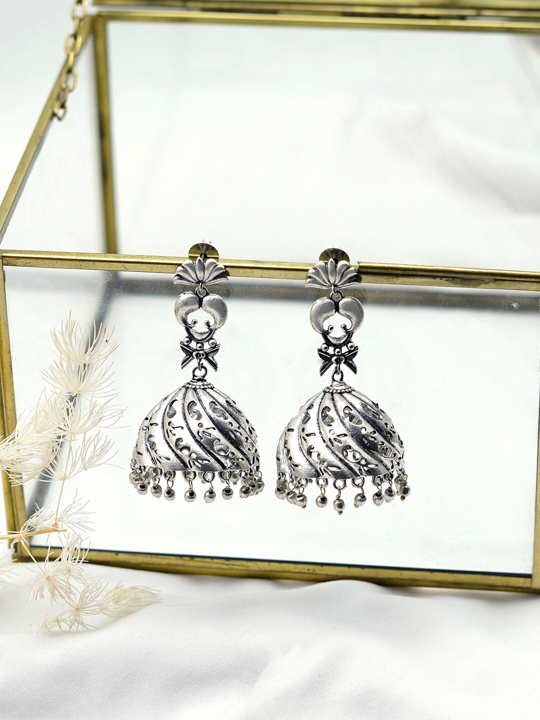 

TEEJH Silver-Plated Contemporary Jhumkas Earrings