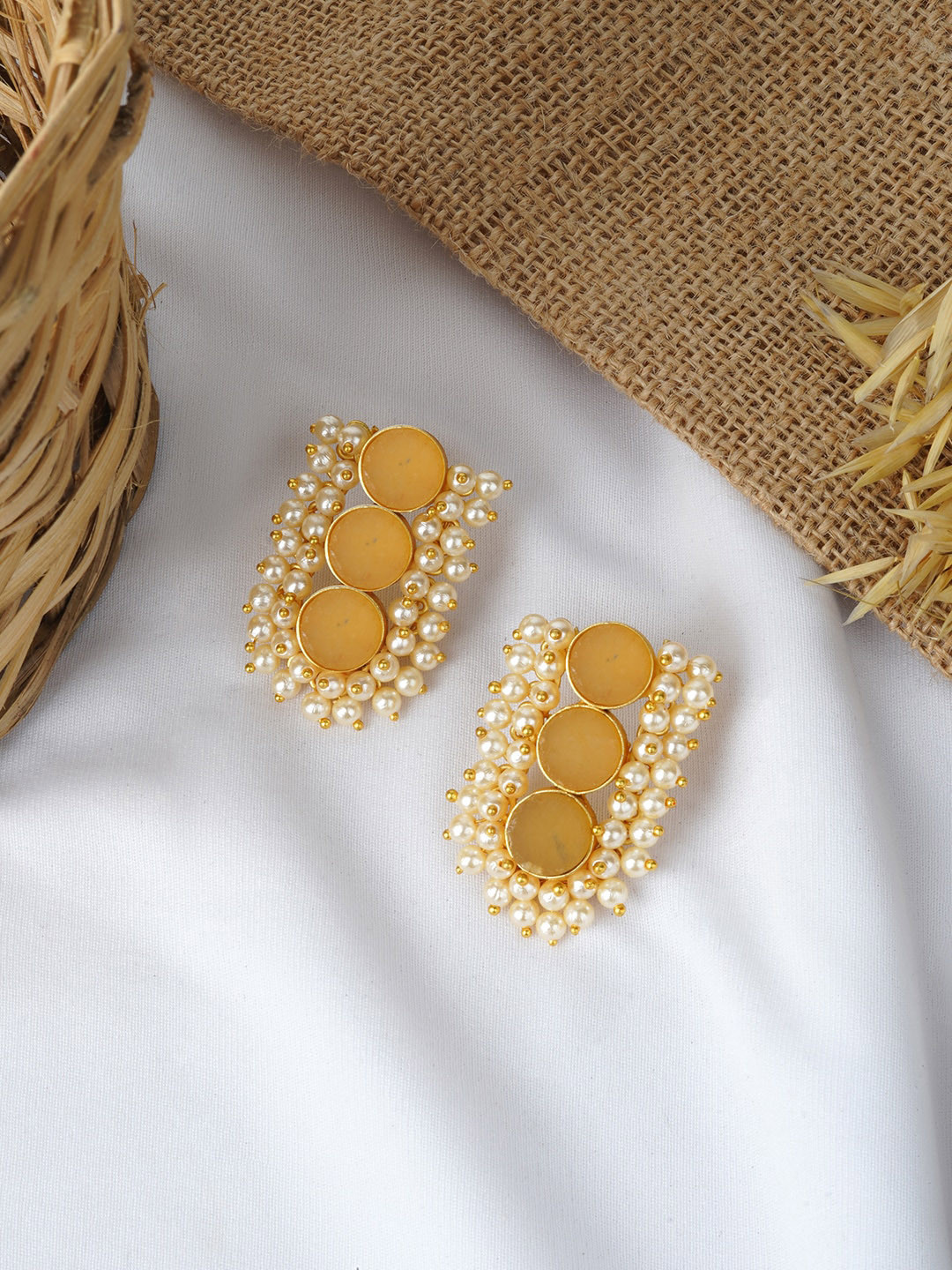 

TEEJH Gold-Plated Stone-Studded Studs Earrings