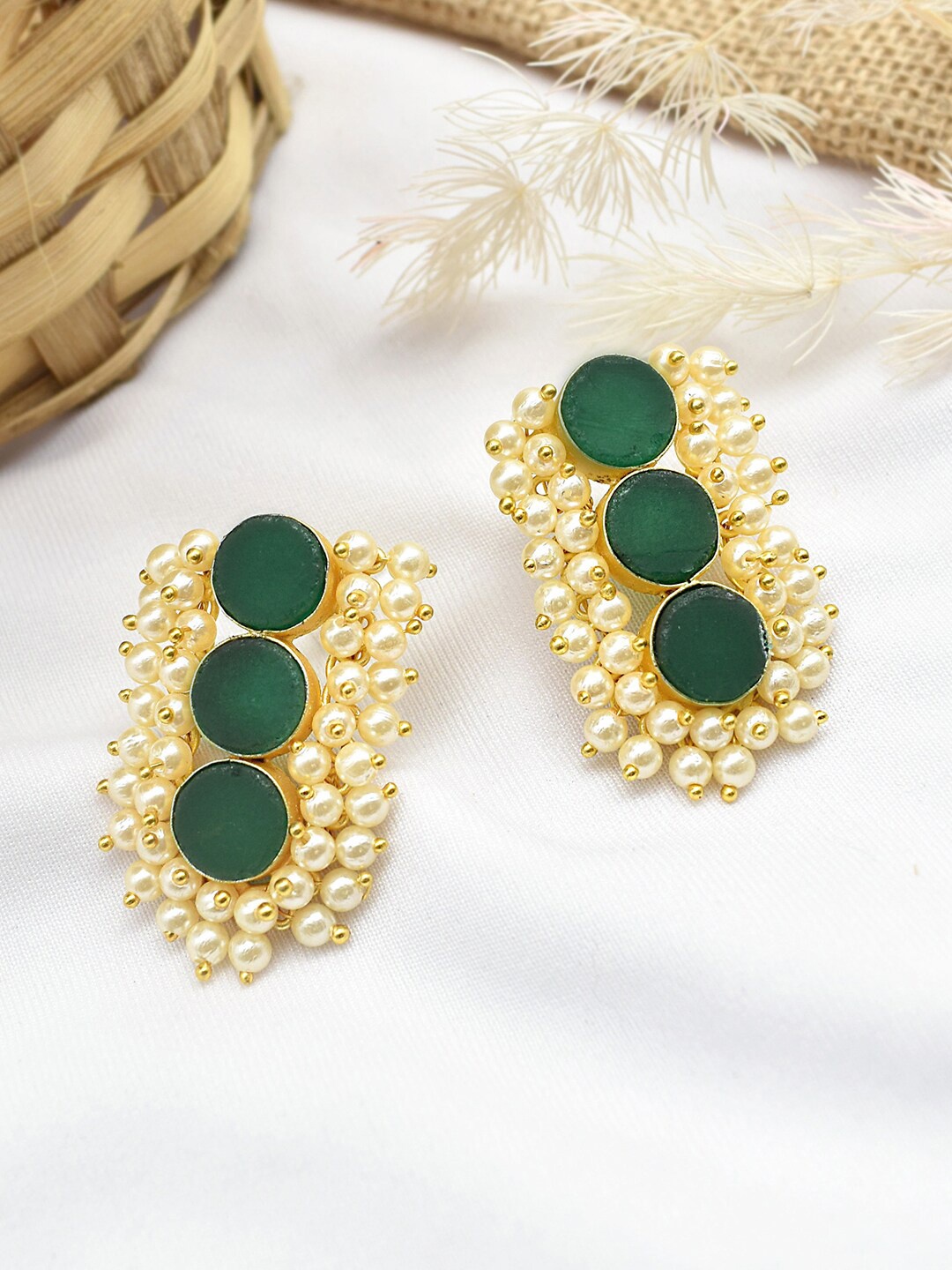

TEEJH Gold-Plated Stone-Studded Studs Earrings