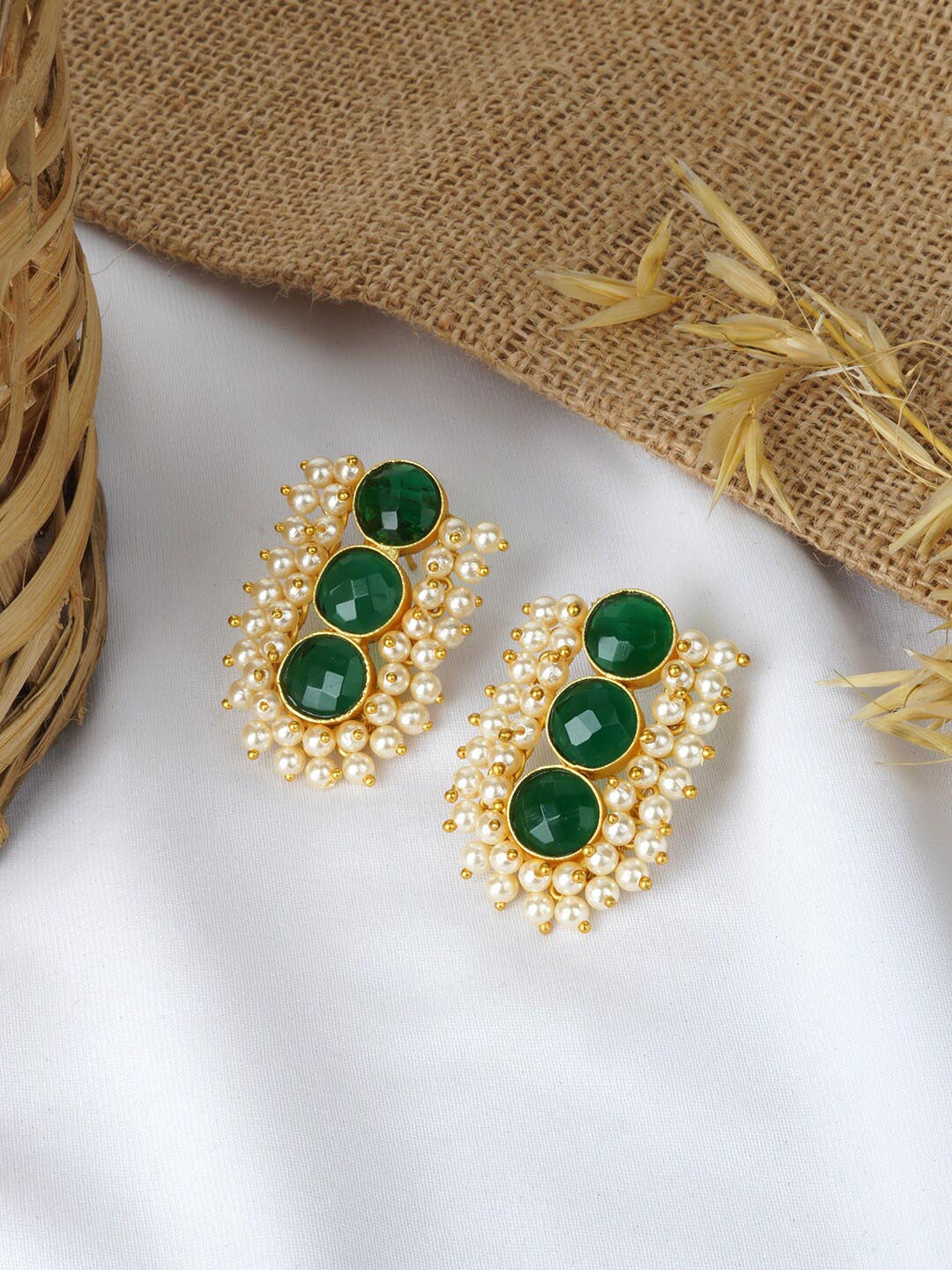 

TEEJH Gold-Plated Contemporary Studs Earrings