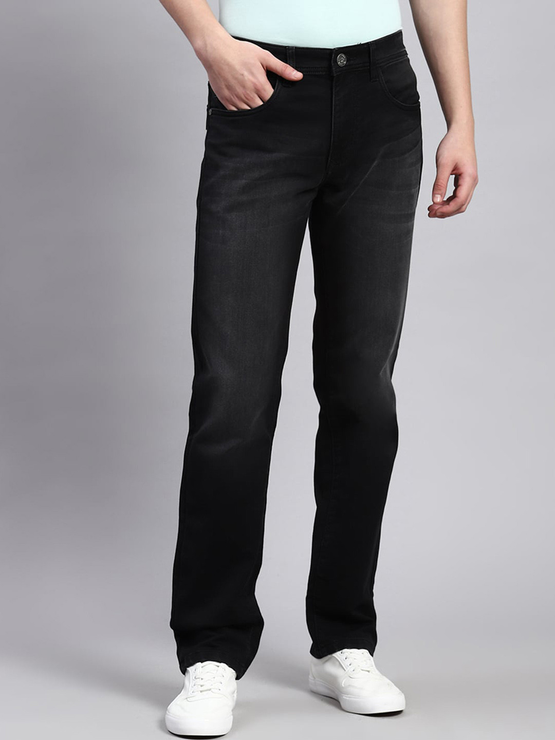 

Monte Carlo Men Straight Fit Light Fade Clean Look Jeans, Black