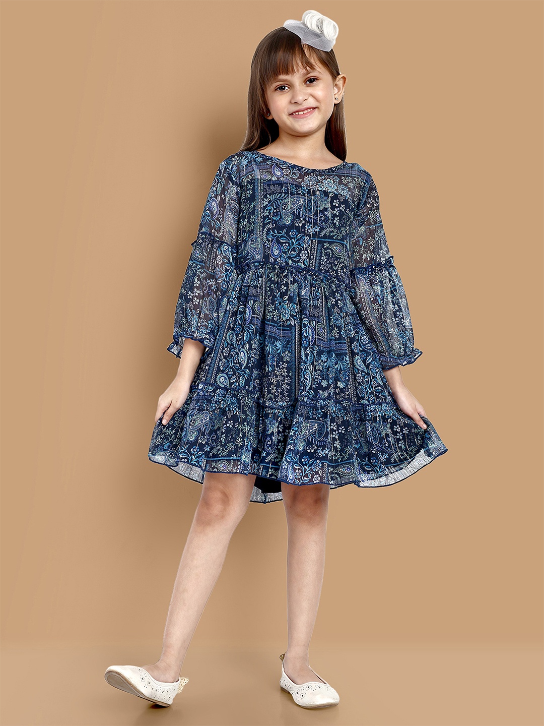 

YK Girls Floral Printed Fit & Flare Dress, Blue