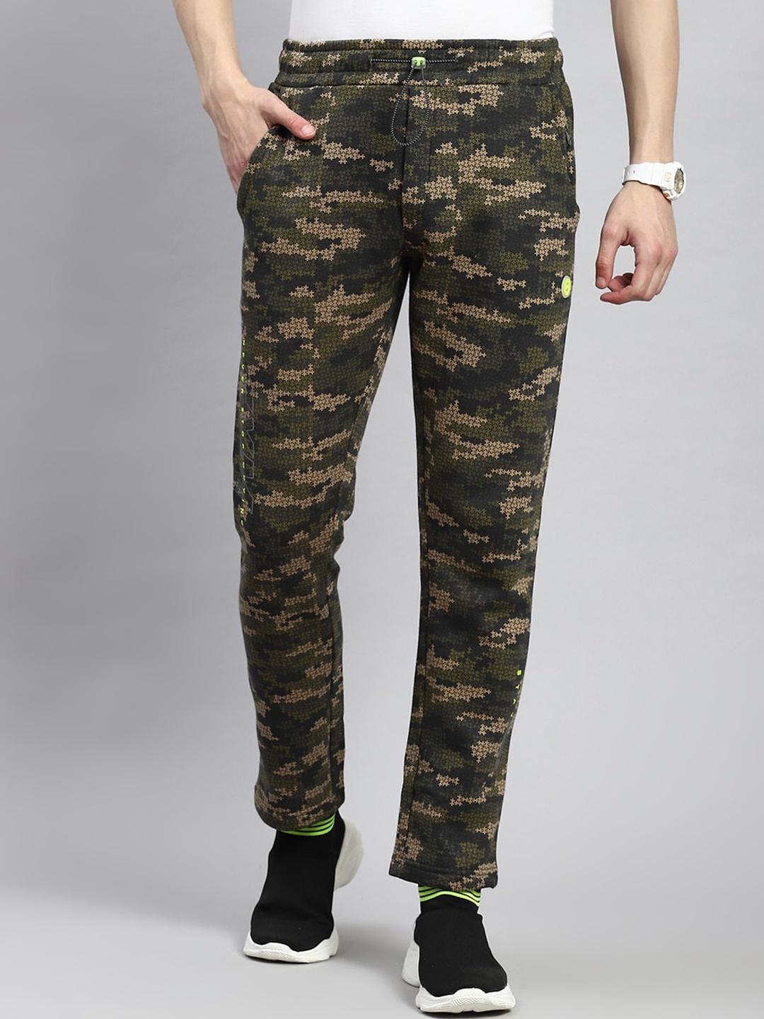 

Monte Carlo Men Camouflage Printed Cotton Sports Track Pants, Olive