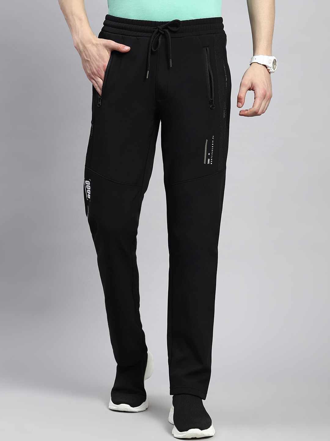

Monte Carlo Men Printed Track Regular Fit Pants, Black